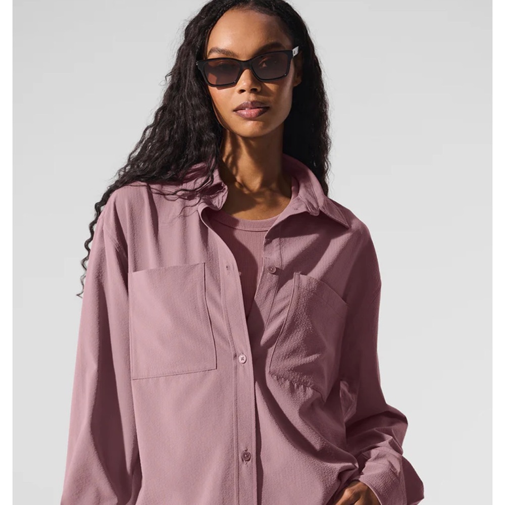 ALO Yoga Smoky Quartz Dreamscape Button Down Long Sleeve small